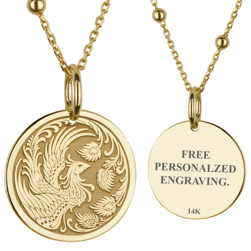 14K Gold Phoenix Bird Pendant Necklace