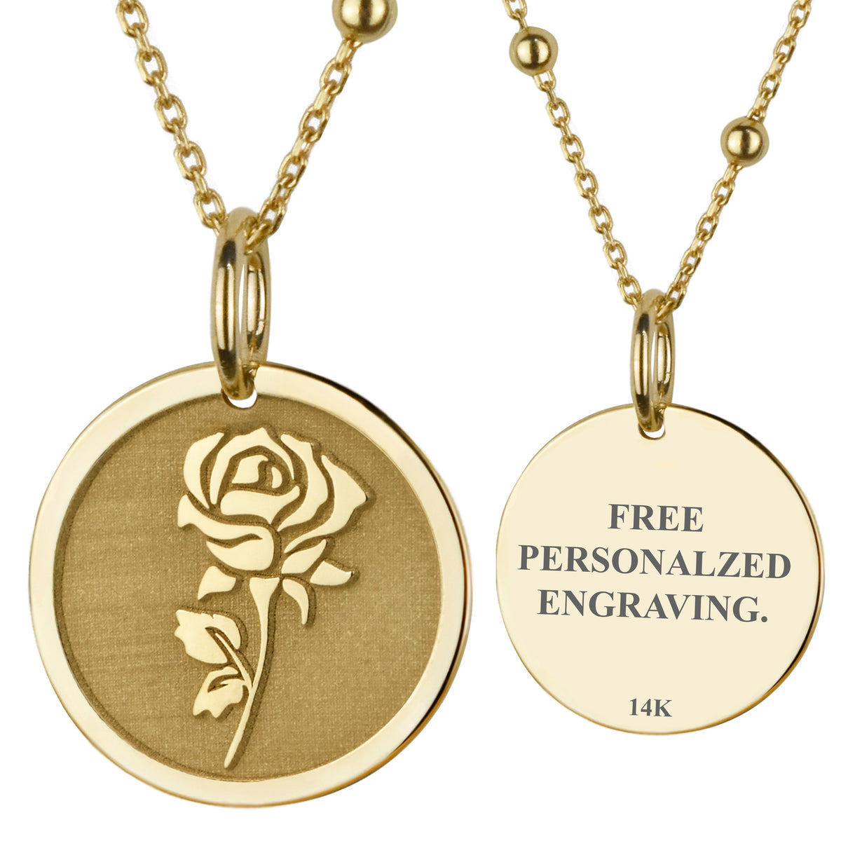 14K Gold Rose Flower Pendant Necklace