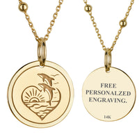 14K Gold Dolphin Heart Pendant Necklace