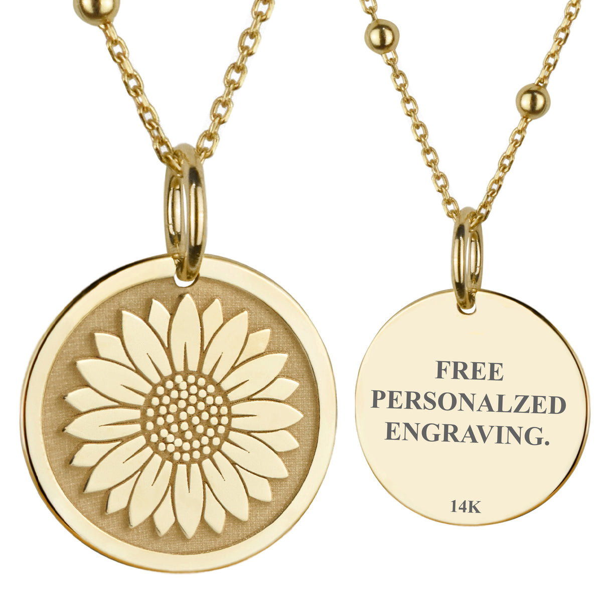 14K Gold Sunflower Pendant Necklace