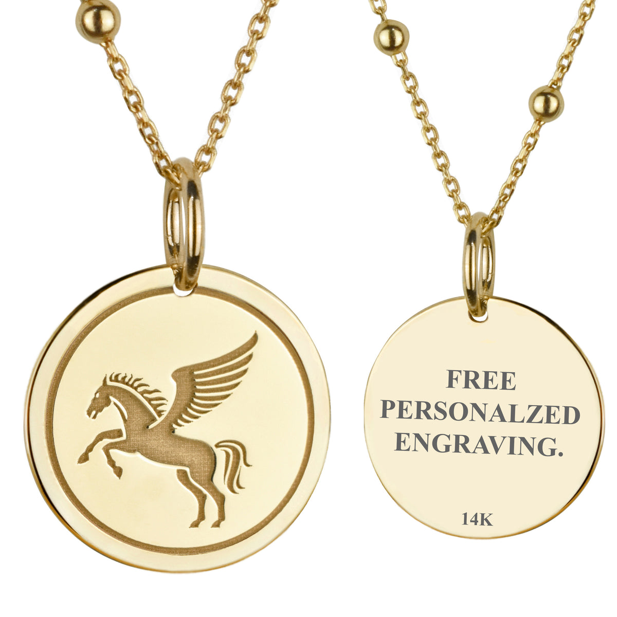 14K Gold Pegasus Winged Horse Pendant Necklace
