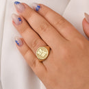 14K Gold Maneki Neko Lucky Cat Signet Ring