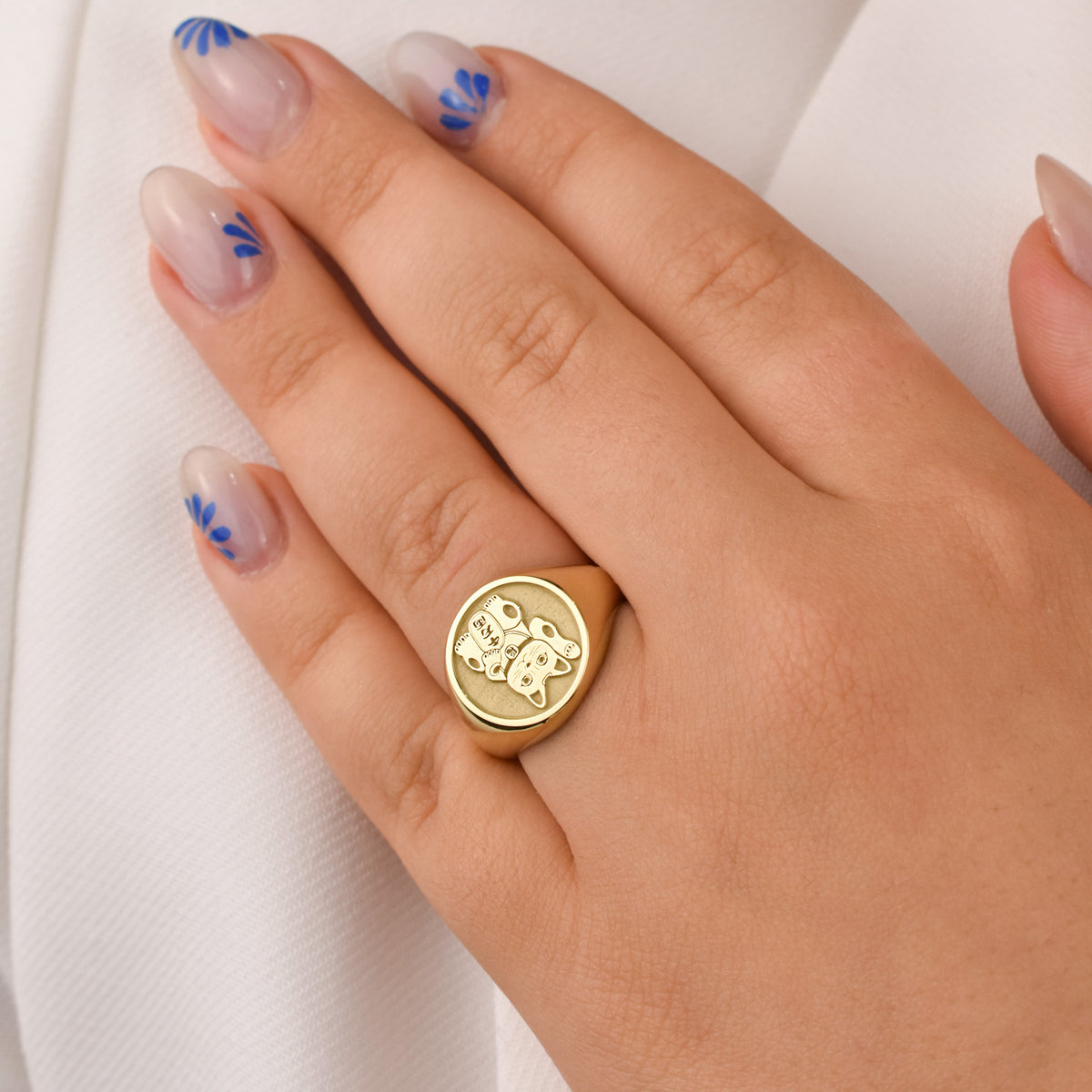 14K Gold Maneki Neko Lucky Cat Signet Ring