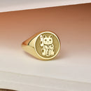 14K Gold Maneki Neko Lucky Cat Signet Ring