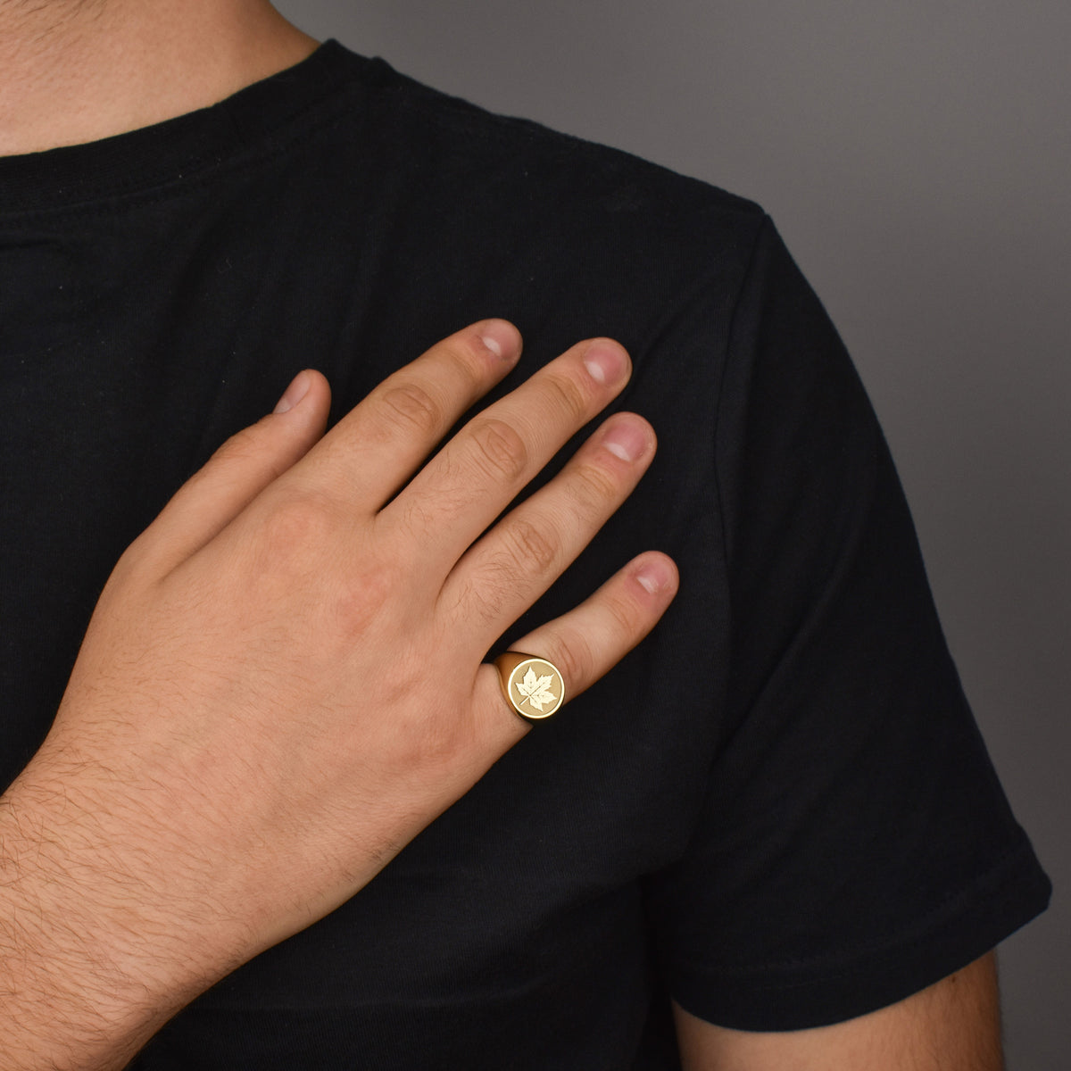 14K Gold Maple Leaf Signet Ring