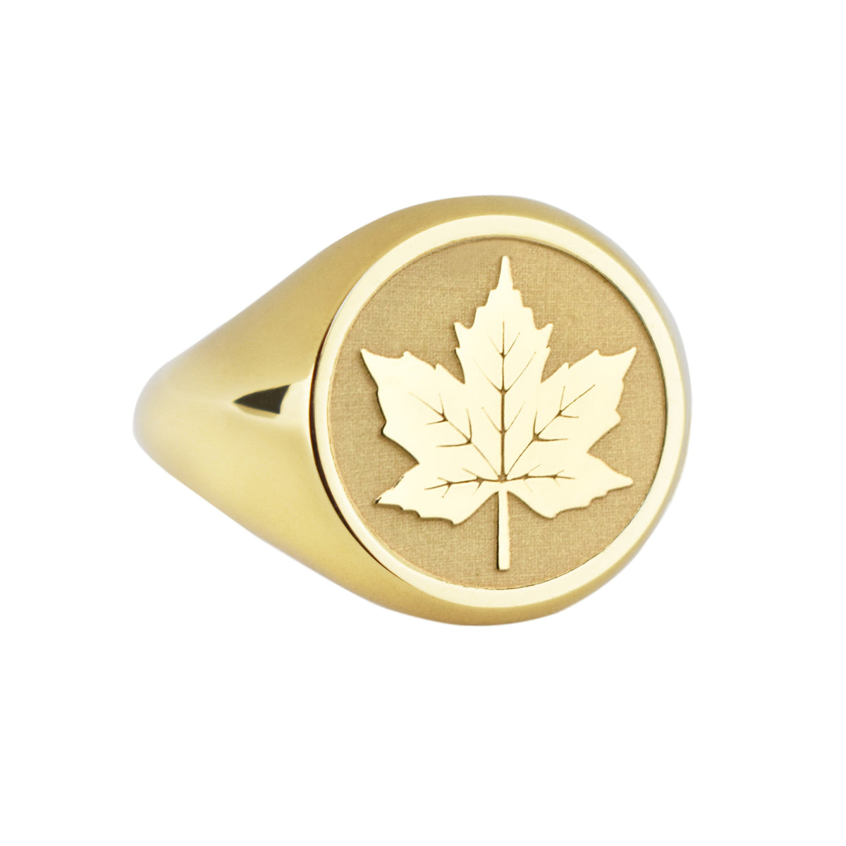 14K Gold Maple Leaf Signet Ring