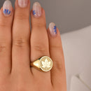 14K Gold Maple Leaf Signet Ring