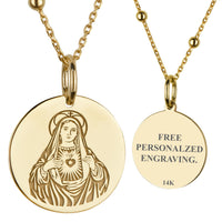 14K Gold Heart of Mary Pendant Necklace