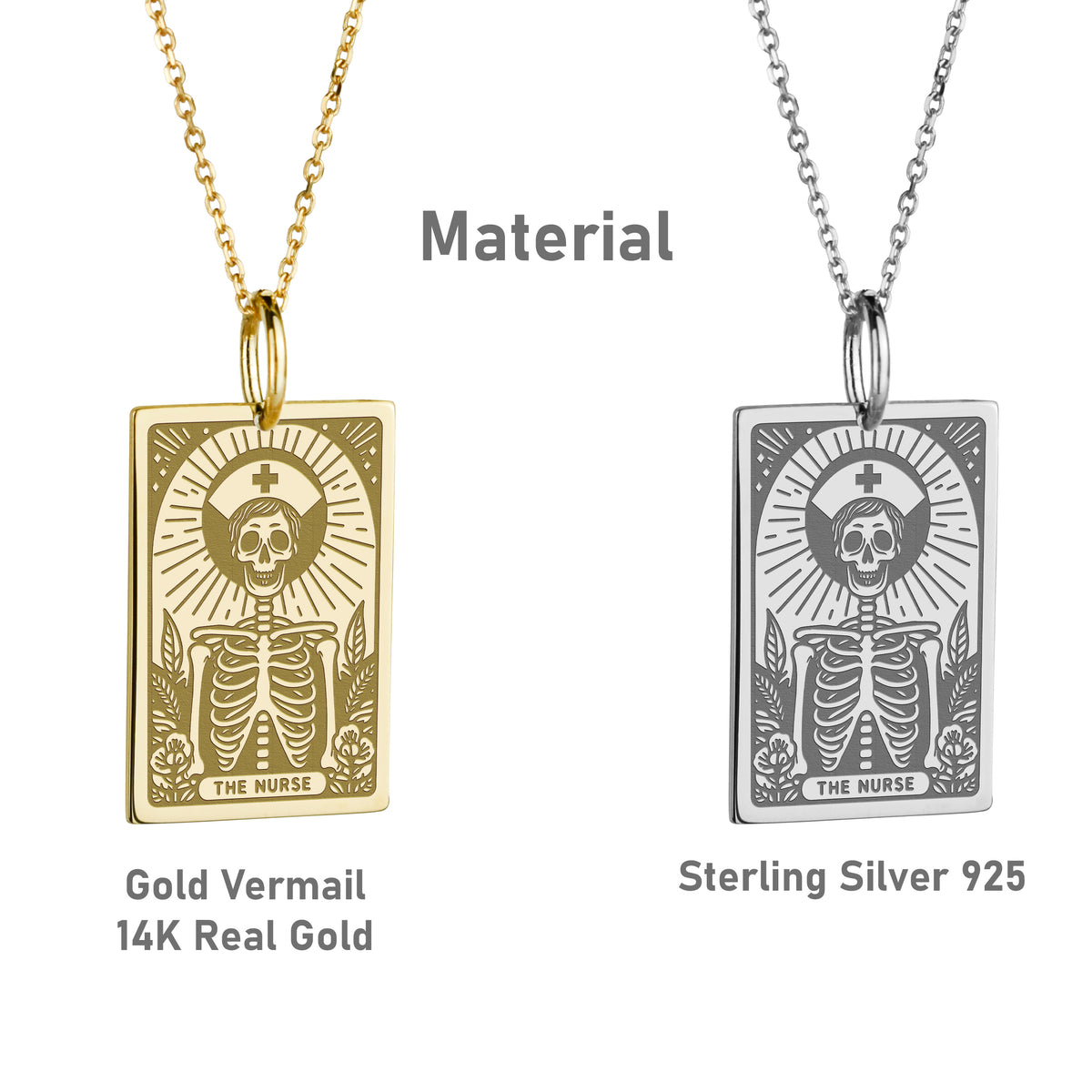 14K Gold Nurse Tarot Card Pendant Necklace