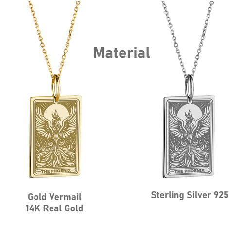 14K Gold Phoenix Tarot Card Pendant Necklace