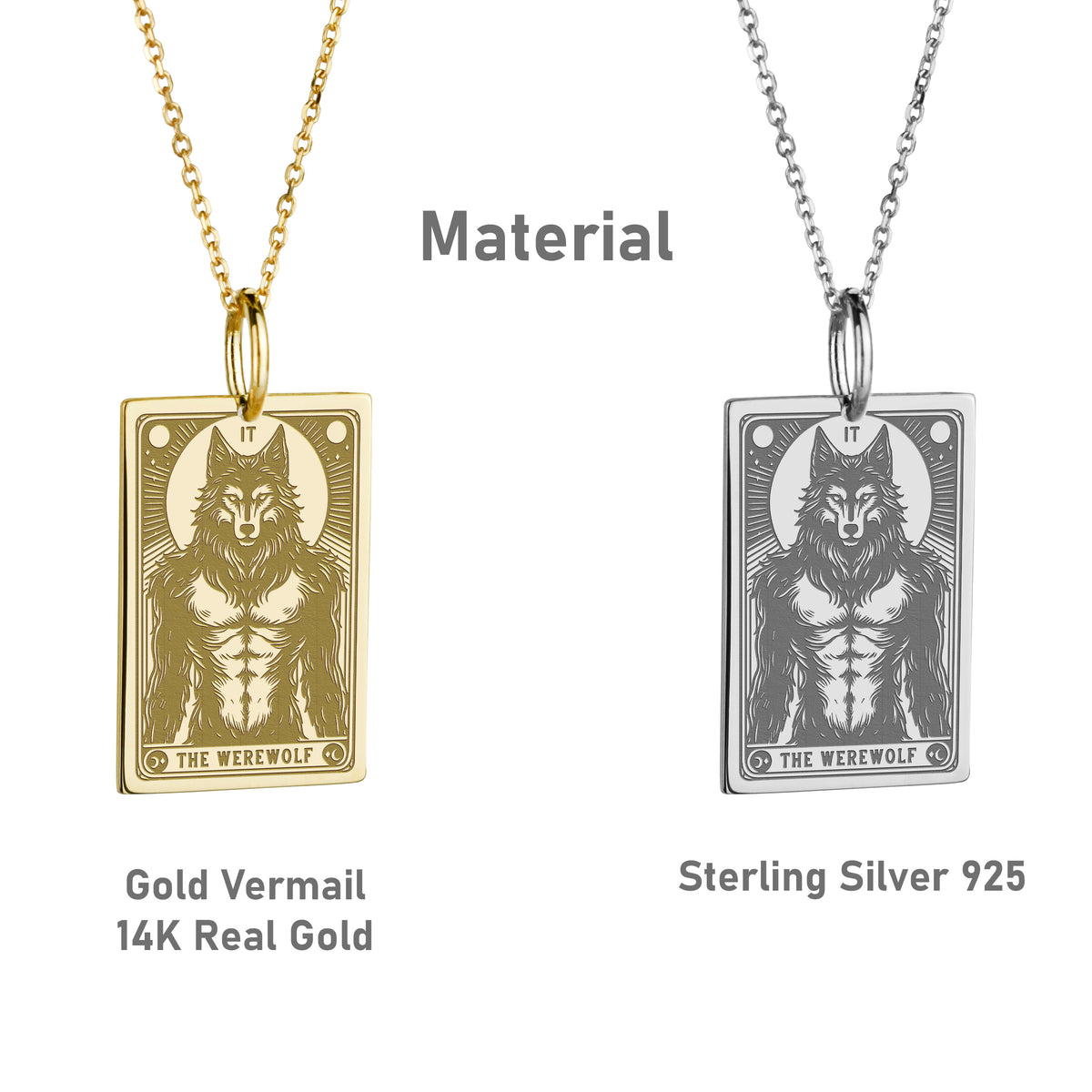 14K Gold Werewolf Tarot Card Pendant Necklace