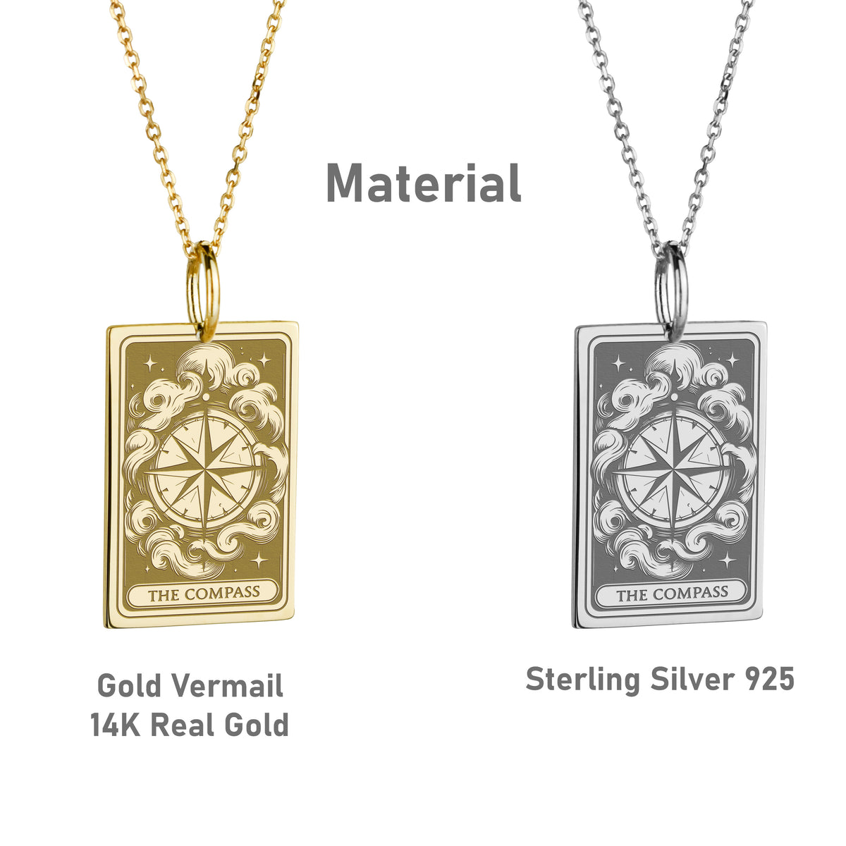 14K Gold Compass Pendant Necklace