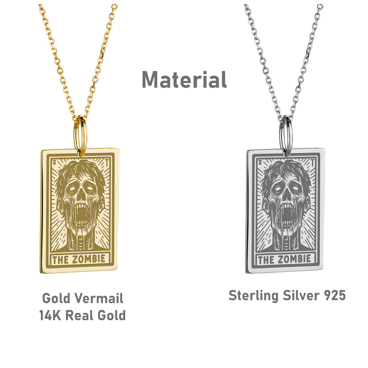 14K Gold Zombie Tarot Card Pendant Necklace