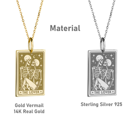 14K Gold Skeleton Lovers Pendant Necklace