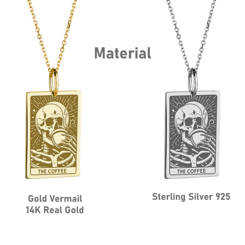 14K Gold Coffee Lover Skull Pendant Necklace