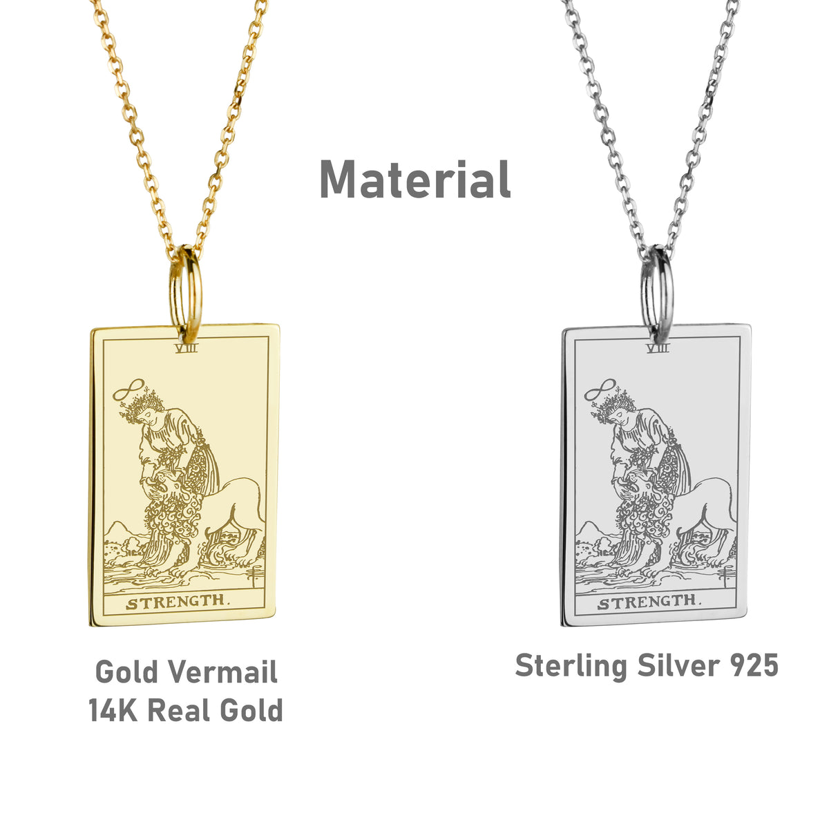 14K Gold Strength Tarot Card Pendant Necklace