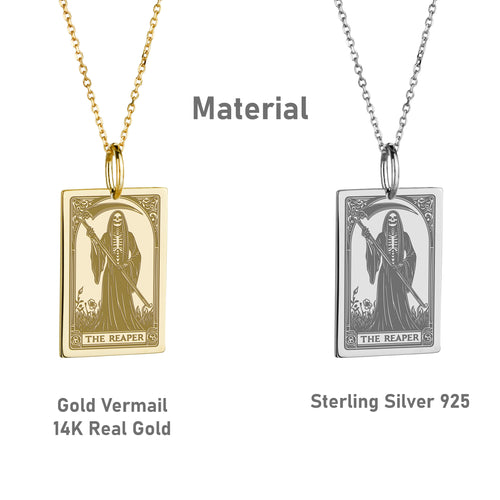 14K Gold Reaper Tarot Card Pendant Necklace