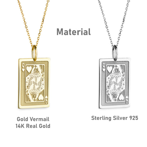 14K Gold Queen of Hearts Playing Card Pendant Necklace
