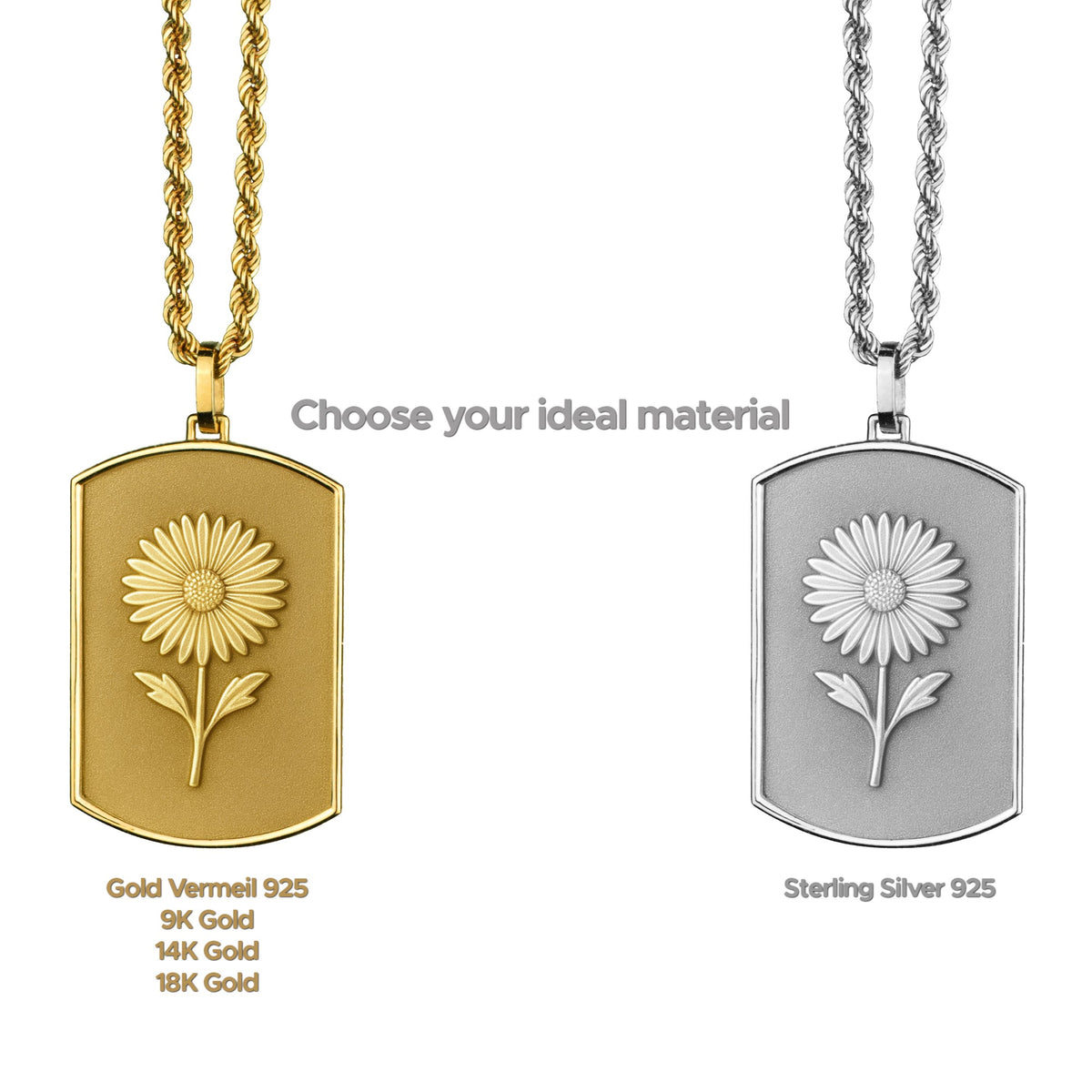 14K Gold Aster Flower Tag Necklace