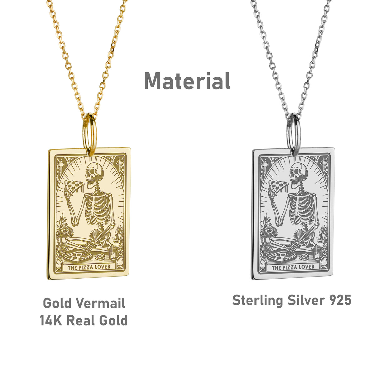 14K Gold Pizza Lover Tarot Card Pendant Necklace