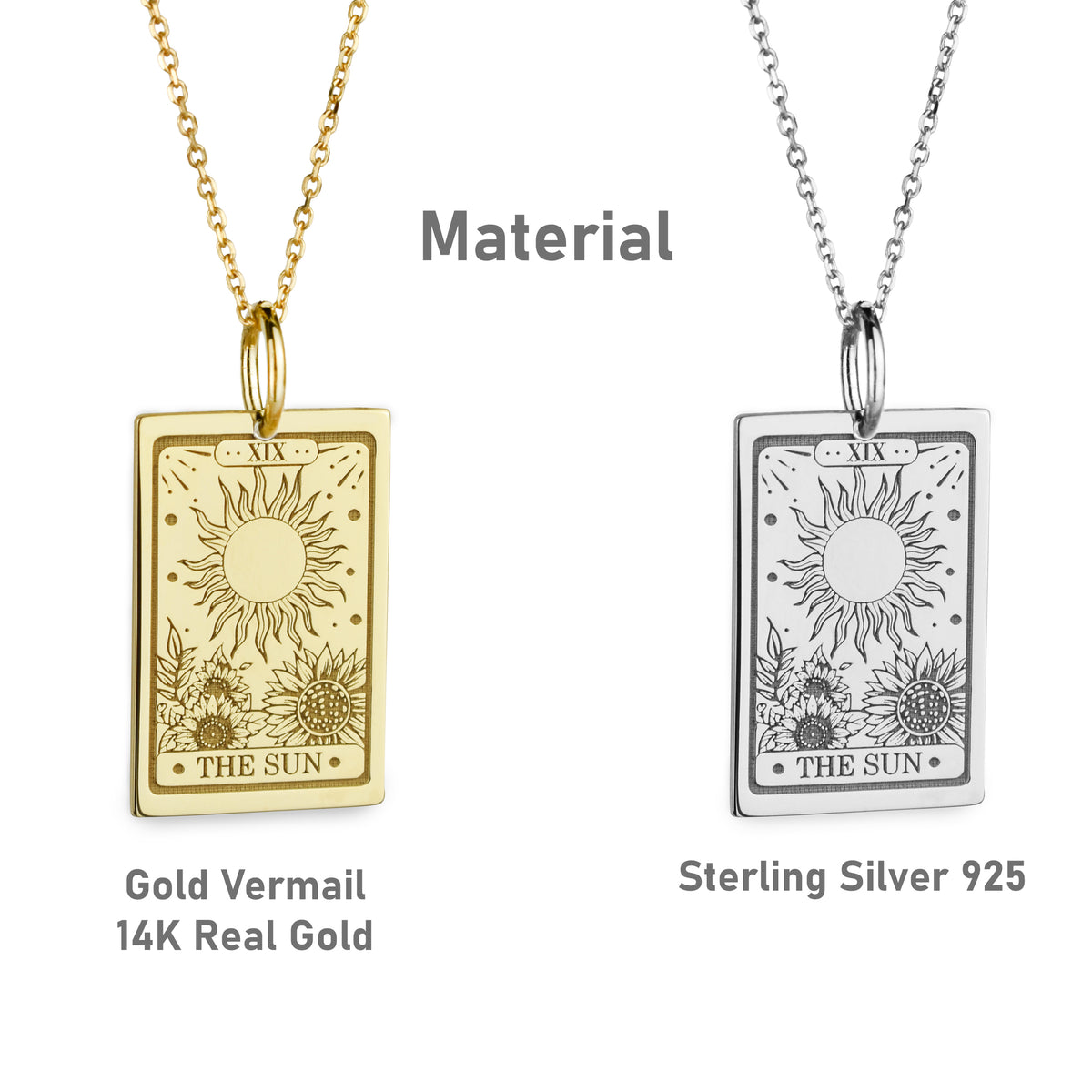 14K Gold Sun Tarot Card Pendant Necklace