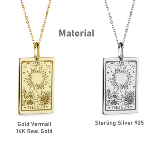14K Gold Sun Tarot Card Pendant Necklace