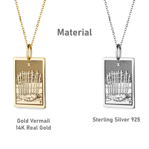 14K Gold Ten of Swords Tarot Card Pendant Necklace