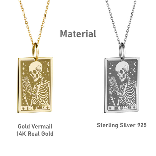 14K Gold Reader Tarot Card Pendant Necklace