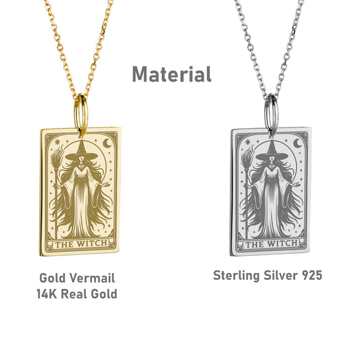 14K Gold Witch Tarot Card Pendant Necklace