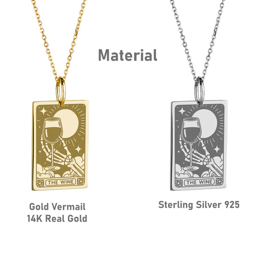 14K Gold Wine Tarot Card Pendant Necklace