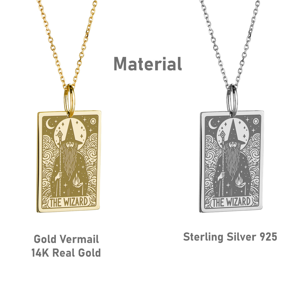 14K Gold Wizard Tarot Card Pendant Necklace