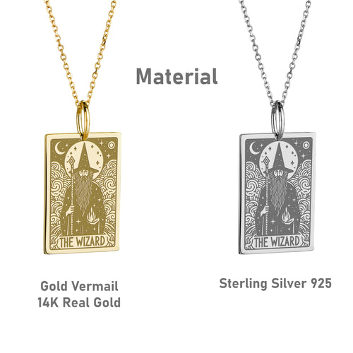 14K Gold Wizard Tarot Card Pendant Necklace
