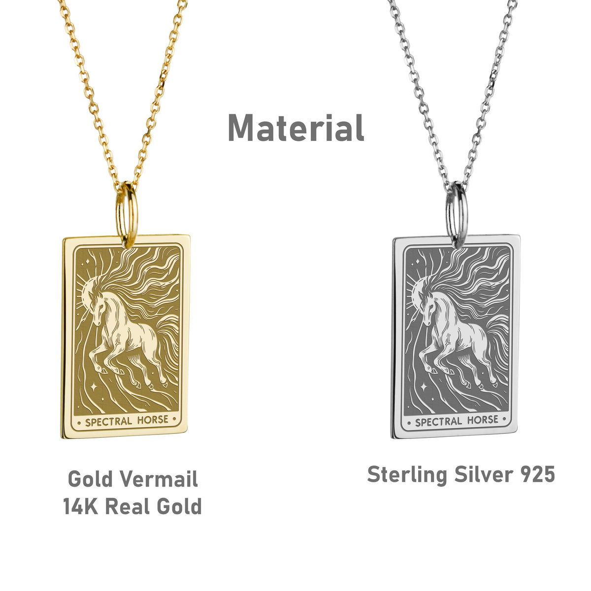 14K Gold Spectral Horse Tarot Card Pendant Necklace