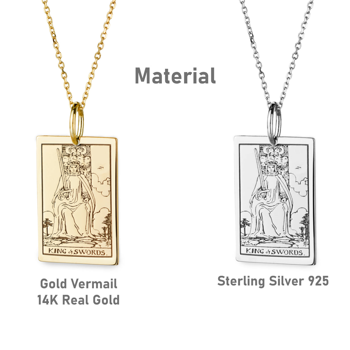 14K Gold King of Swords Tarot Card Pendant Necklace