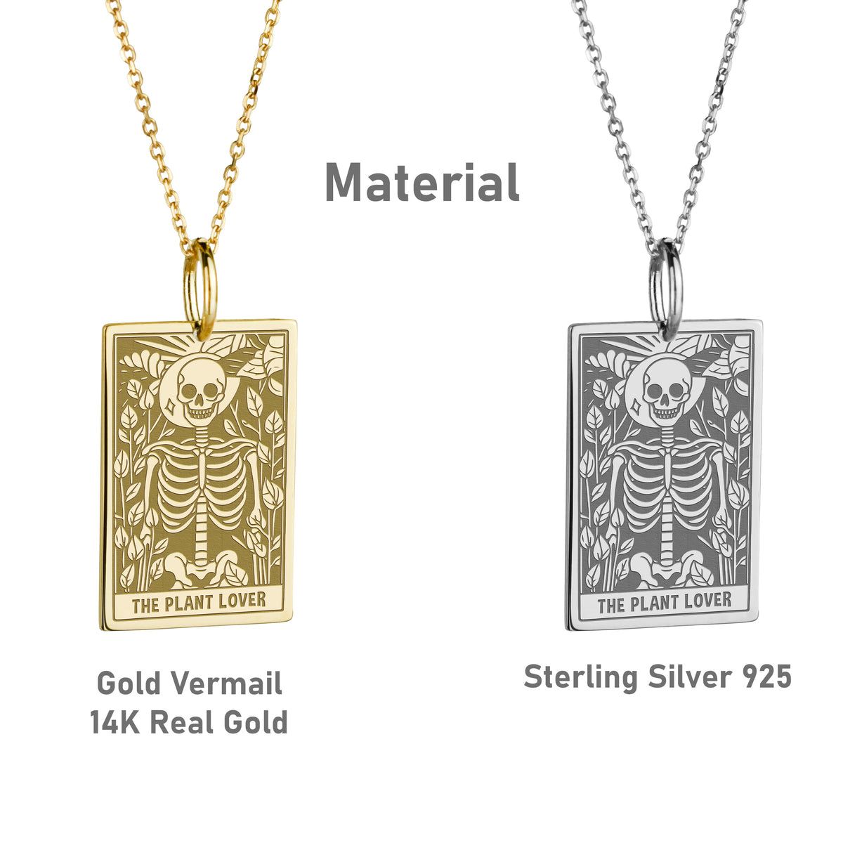 14K Gold Plant Lover Tarot Card Pendant Necklace