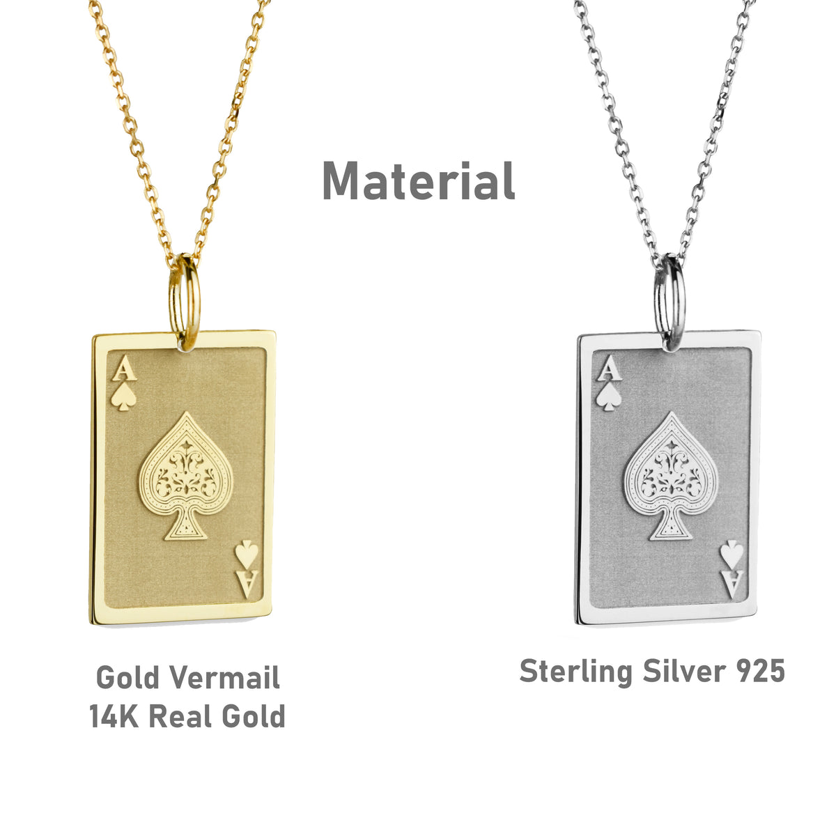 14K Gold Ace of Spades Playing Card Pendant Necklace