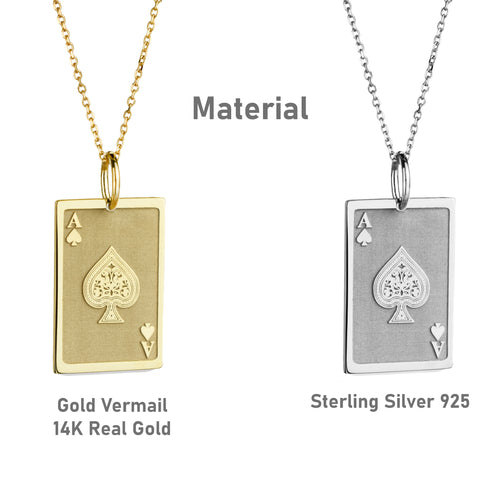 14K Gold Ace of Spades Playing Card Pendant Necklace