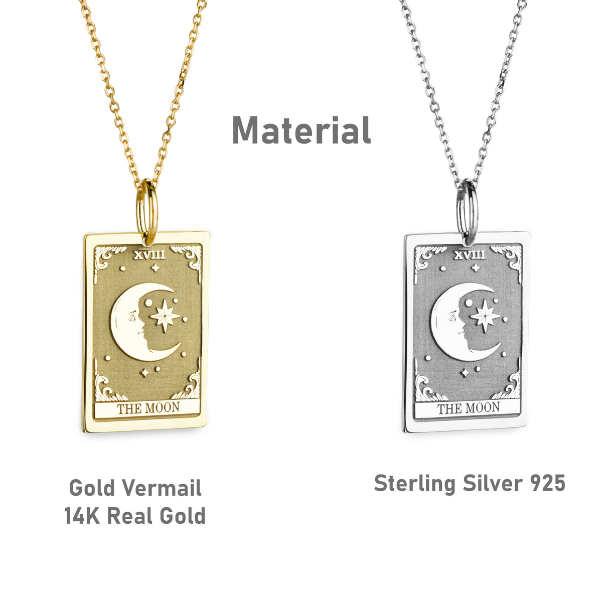 14K Gold Moon Tarot Card Pendant Necklace