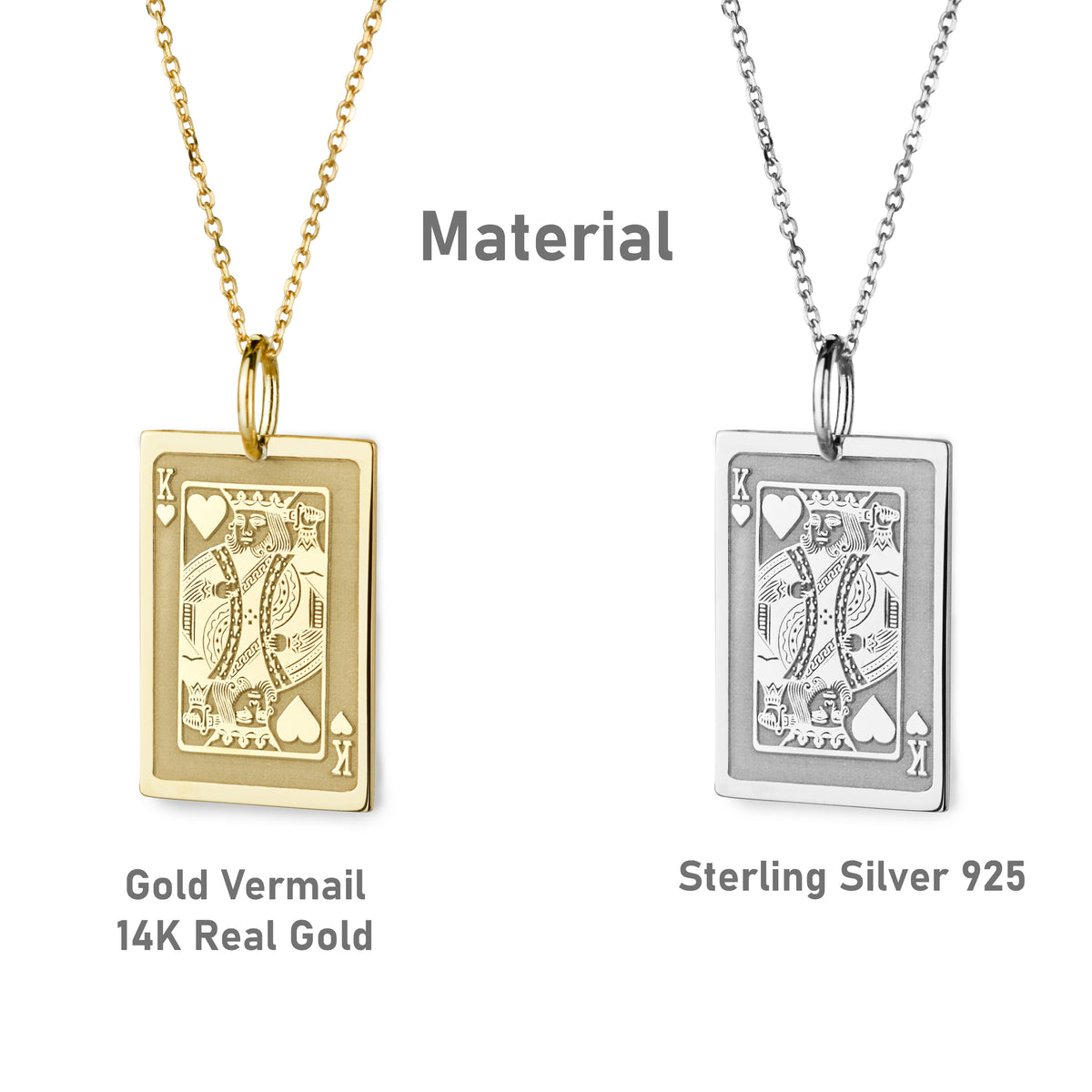14K Gold King of Hearts Playing Card Pendant Necklace