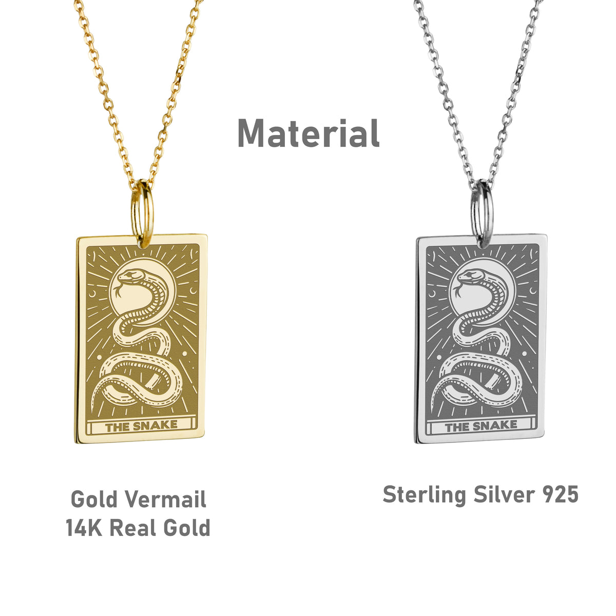14K Gold Snake Tarot Card Pendant Necklace