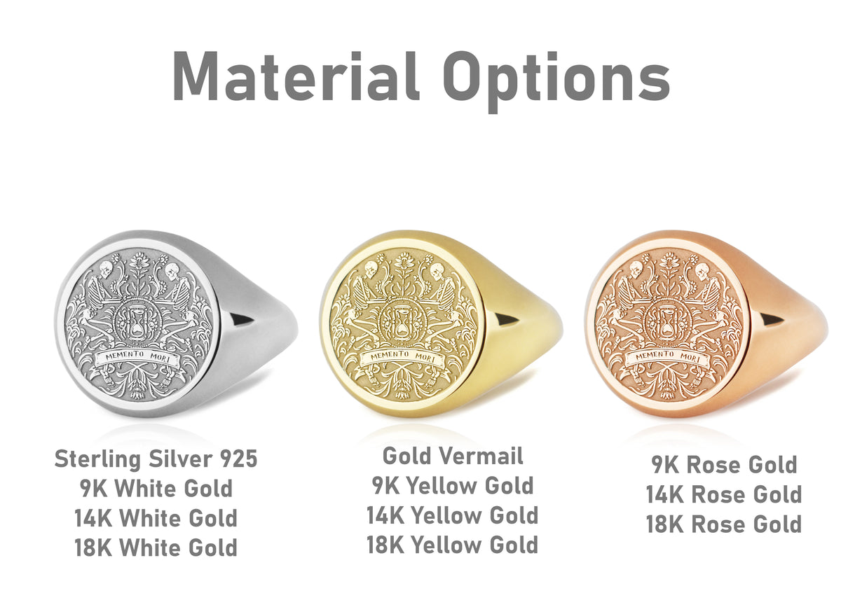 14K Gold Memento Mori Skeleton Signet Ring
