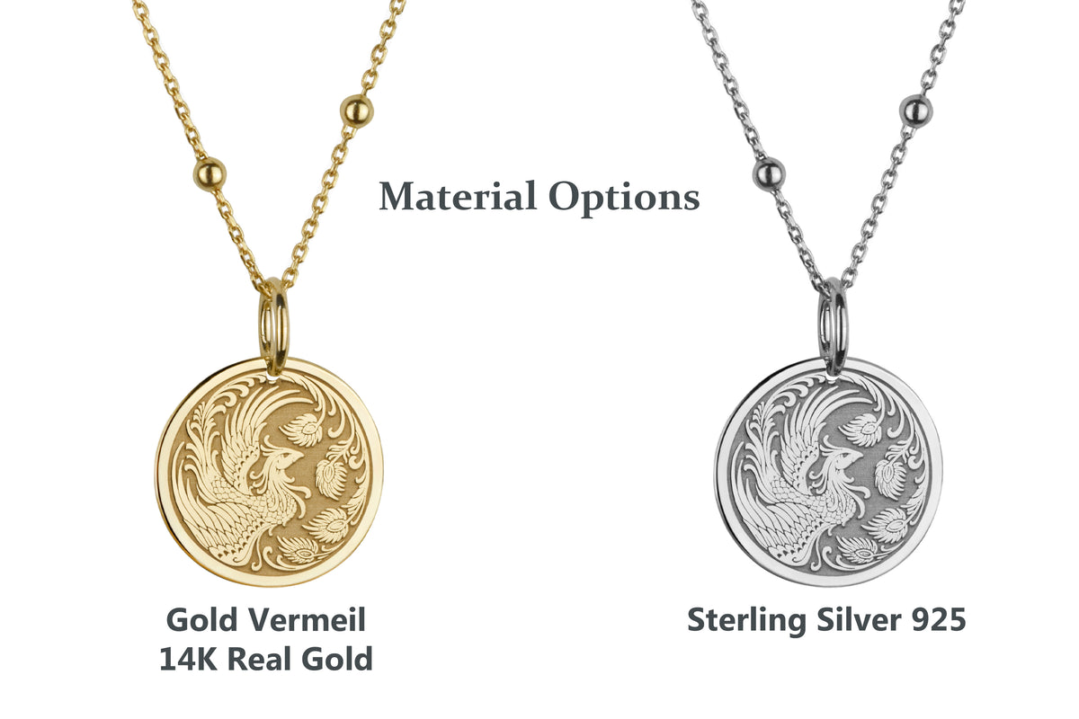 14K Gold Phoenix Bird Pendant Necklace