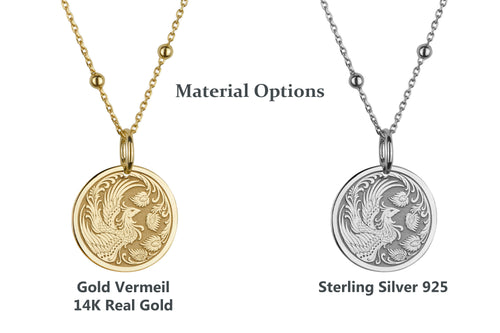 14K Gold Phoenix Bird Pendant Necklace
