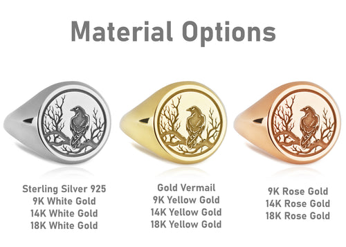 14K Gold Raven Signet Ring