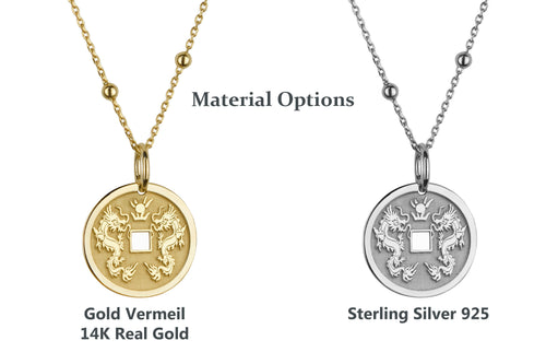 14K Gold Chinese Double Dragon Coin Pendant Necklace