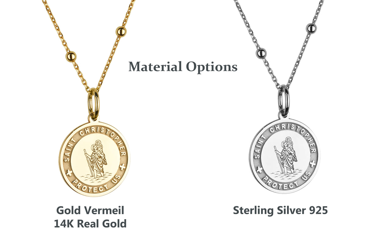 14K Gold Saint Christopher Medal Necklace