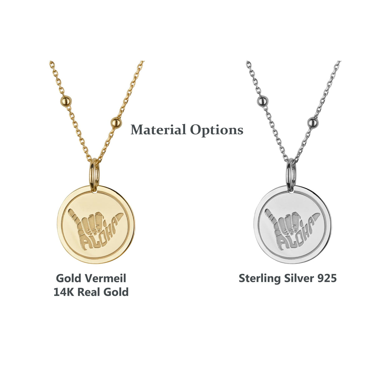 14K Gold Aloha Shaka Hand Pendant Necklace