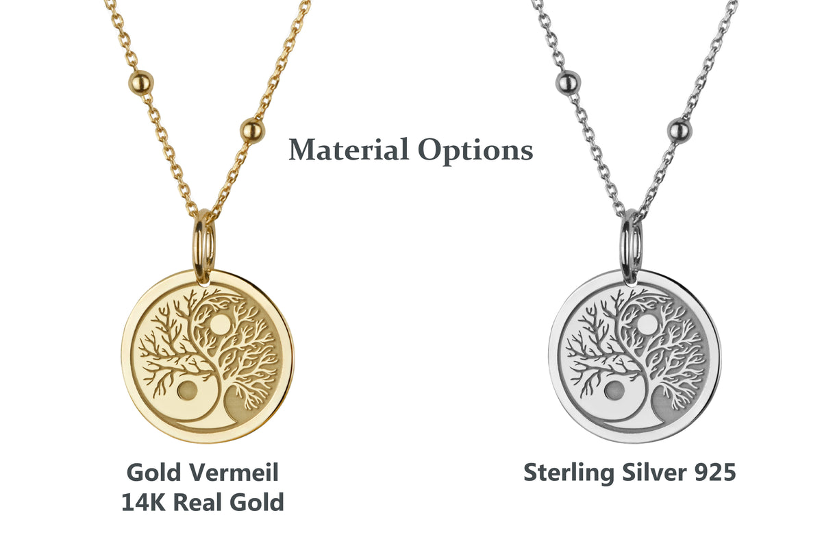14K Gold Yin Yang Tree of Life Necklace