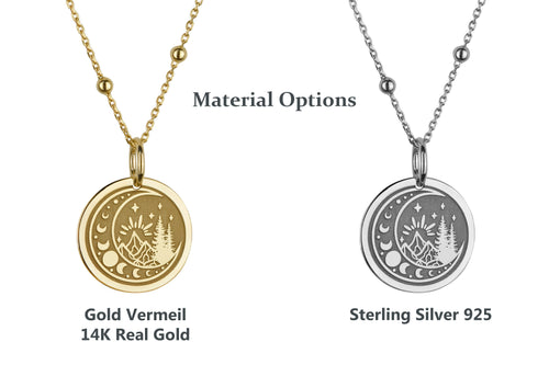 14K Gold Moon Phase Mountain Pendant Necklace