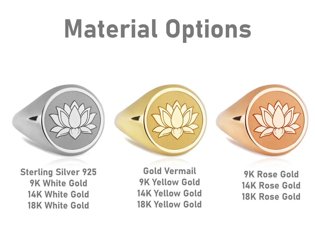 14K Gold Lotus Flower Signet Ring